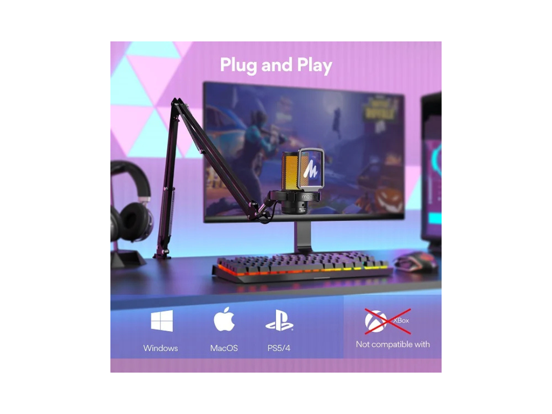 Maonocaster Condenser USB Gaming RGB Microphone With Boom Arm for Streaming – Black Maonocaster Condenser USB Gaming RGB Microphone With Boom Arm for Streaming – Black